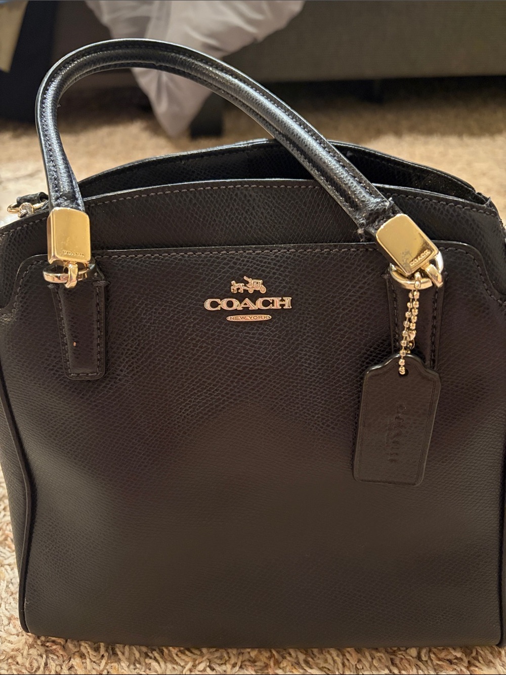Coach Navy Black Pebbled Leather Satchel with Gold Accents - Picture 2 of 5